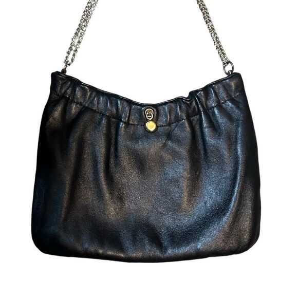 Vintage Ande Black Leather Clutch Evening Bag Purse Handbag Shoulder Bag - Picture 2 of 12